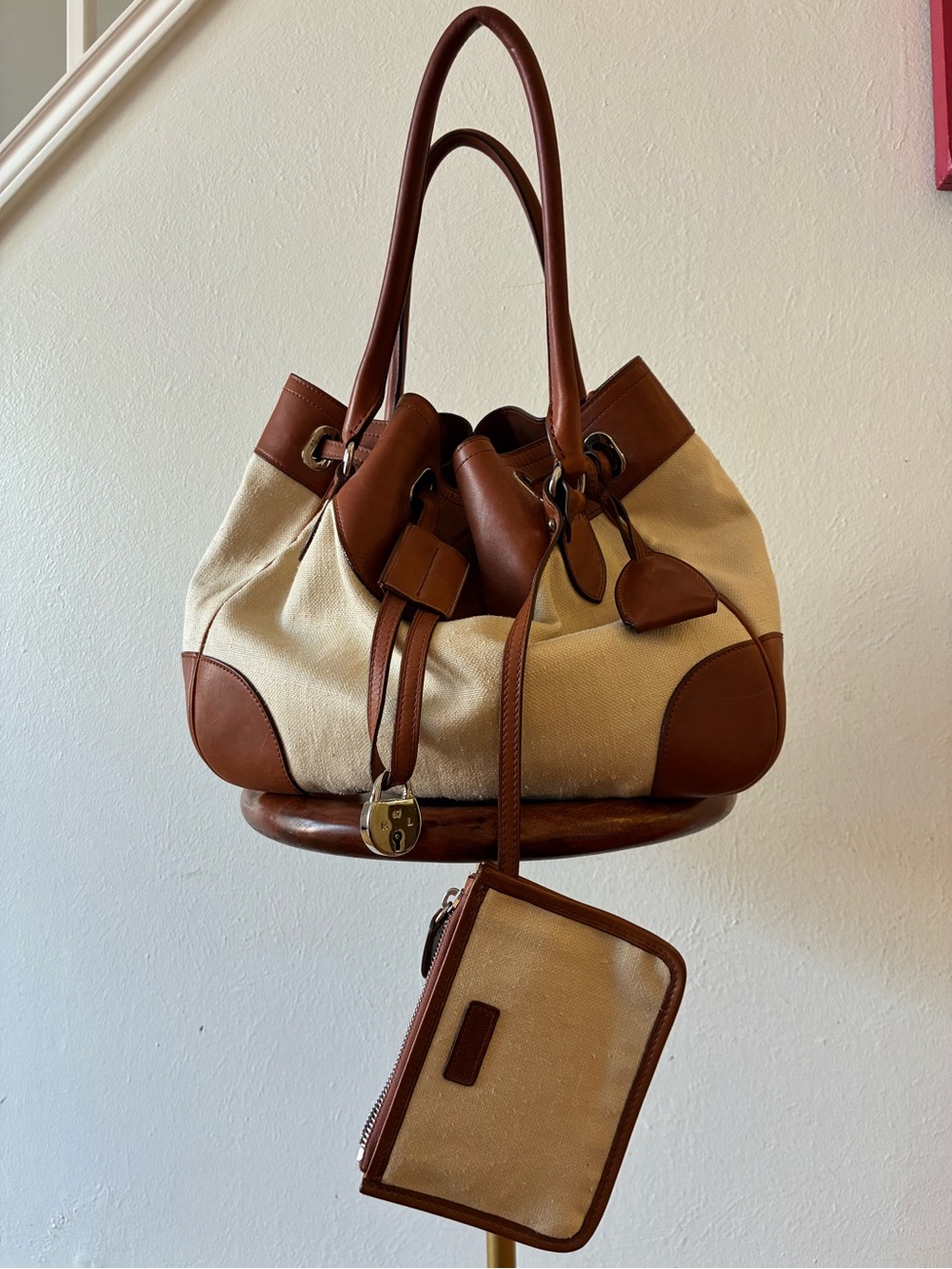 Authentic Vintage Ralph Lauren Canvas and Leather Drawstring Tote